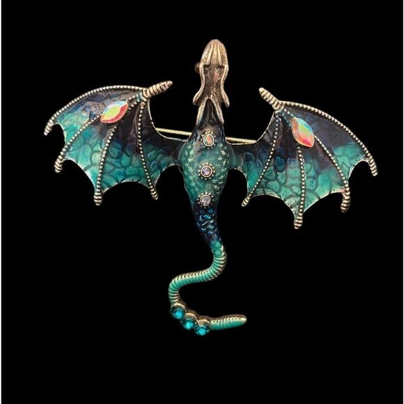 TURQUOISE DRAGON BROOCH OR NECKLACE - Picture 1 of 3